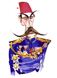 Field Marshall britannique né en Irlande, Premier Comte Kitchener, caricature en couleur en uniforme et fez